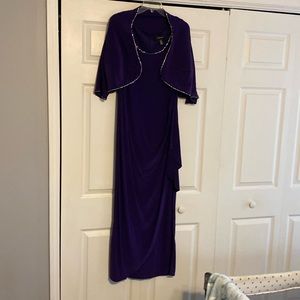 Beautiful deep purple sleeveless formal dress with sequined jacket